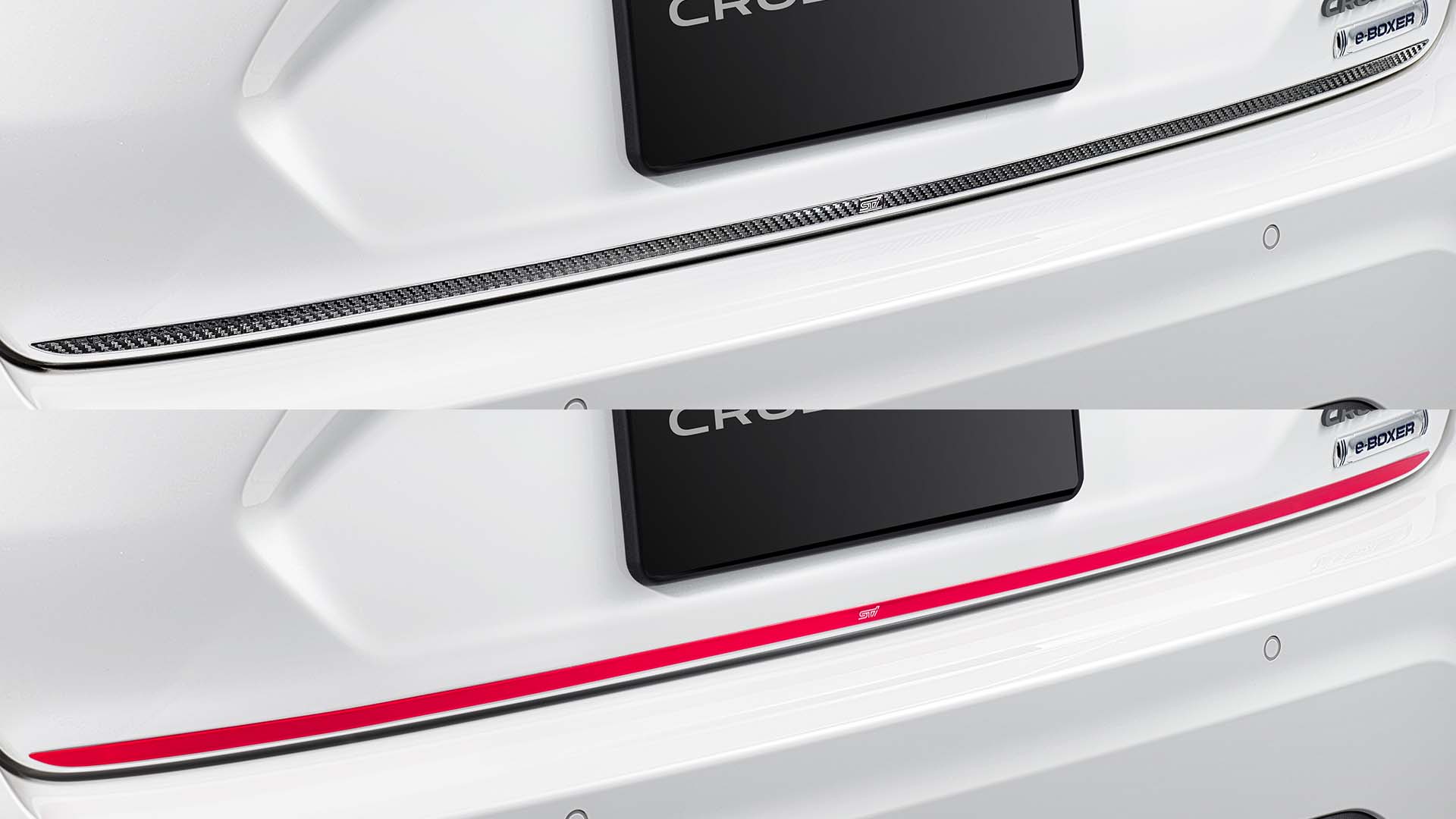 STI テールゲートガーニッシュ（ブラック/チェリーレッド）※SUBARU純正保証対象外
