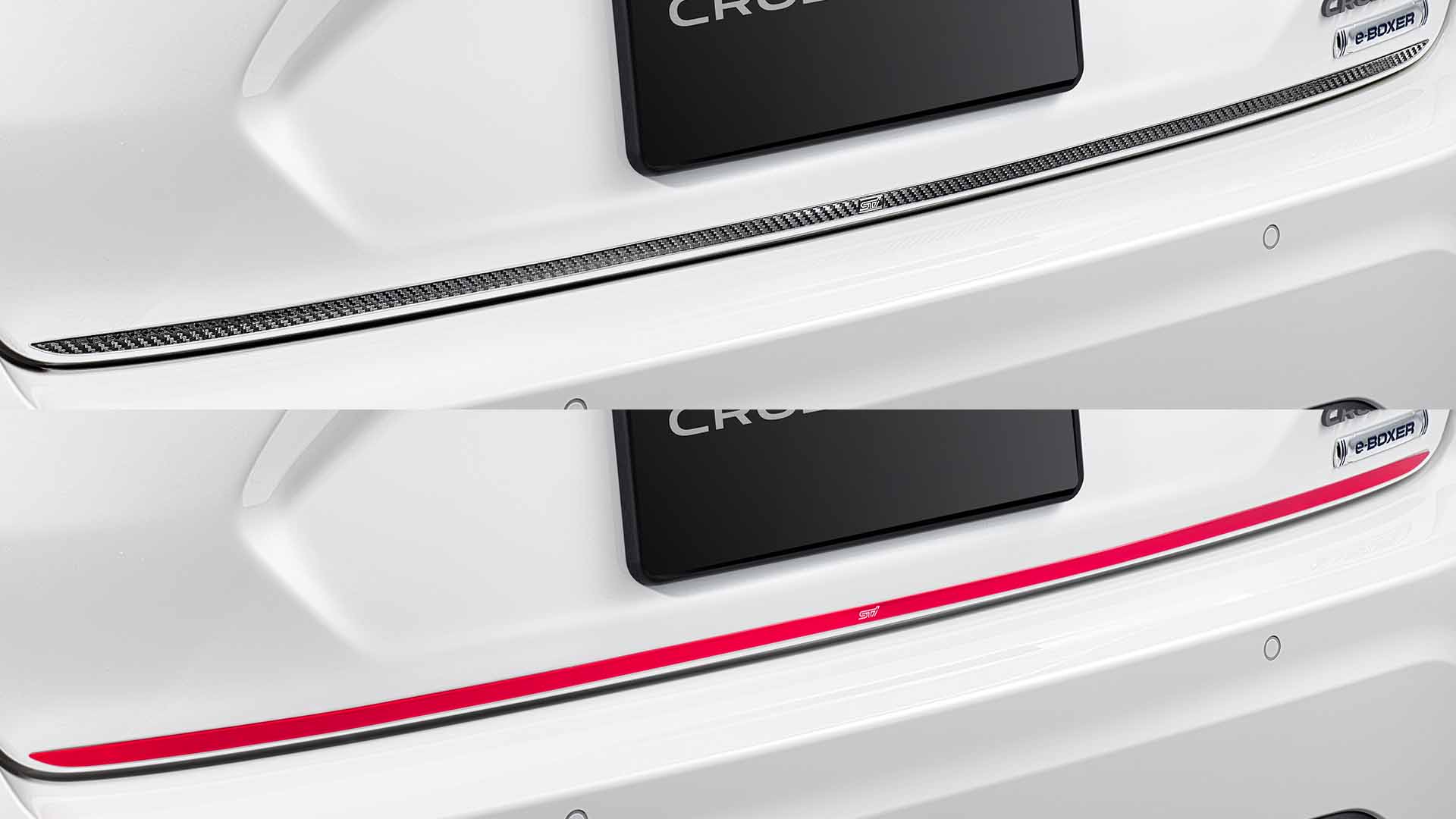 STI テールゲートガーニッシュ（ブラック/チェリーレッド）※SUBARU純正保証対象外