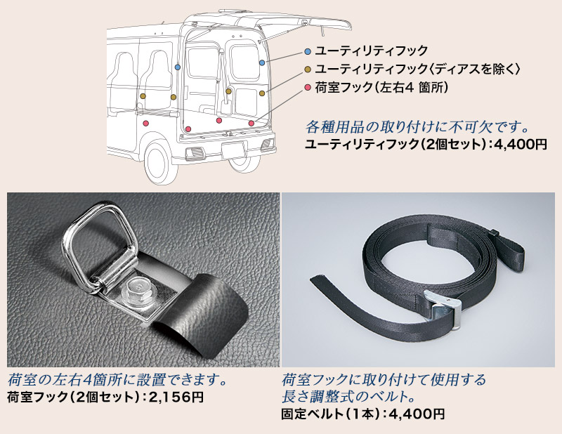 荷室 フック・固定ベルト