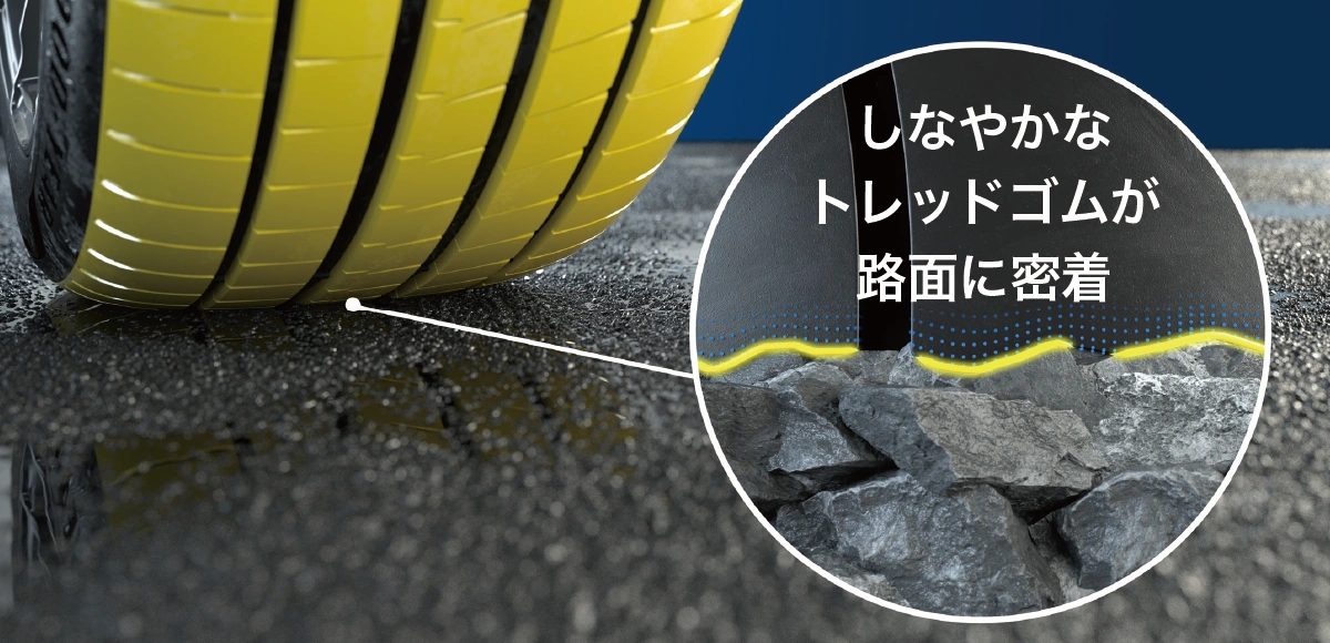 しなやかなトレッドゴムが路面に密着