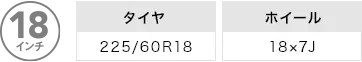 直径18インチ。タイヤ「225/60R18」ホイール「18×7J」