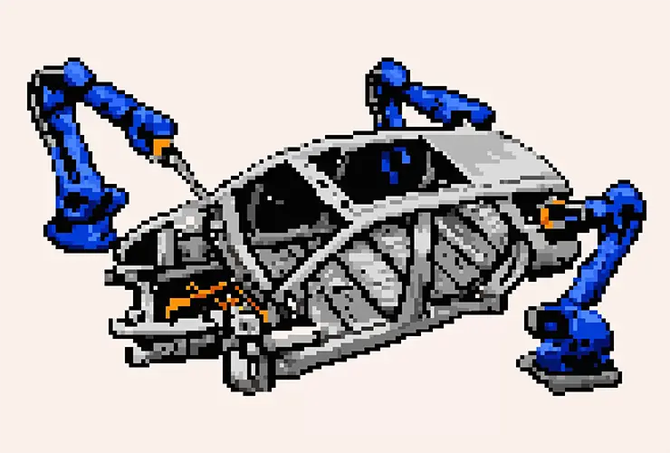 ボディ溶接・組み立て工程のイラスト