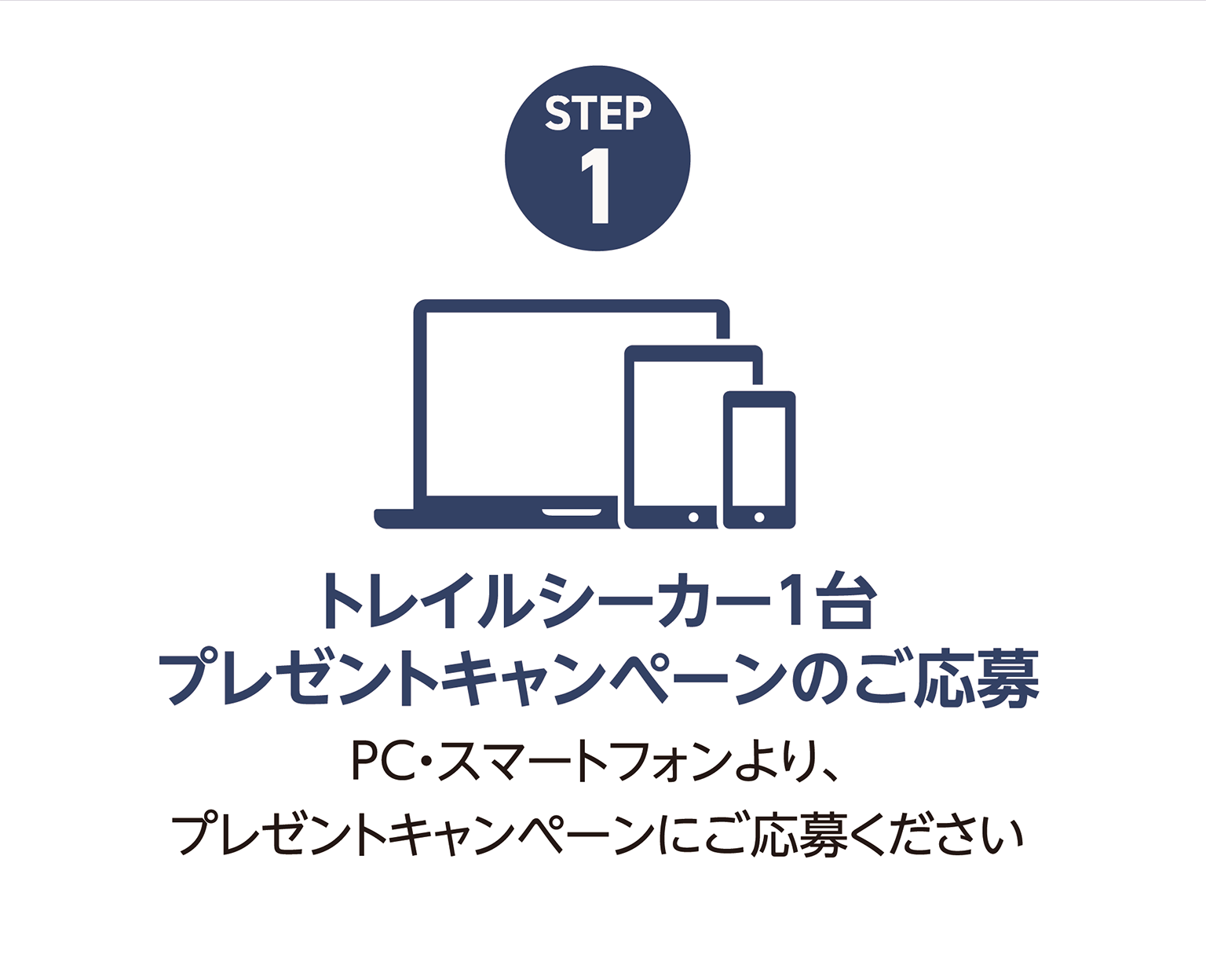 STEP1：トレイルシーカー1台プレゼントキャンペーンのご応募（PC・スマートフォンより、プレゼントキャンペーンにご応募ください）