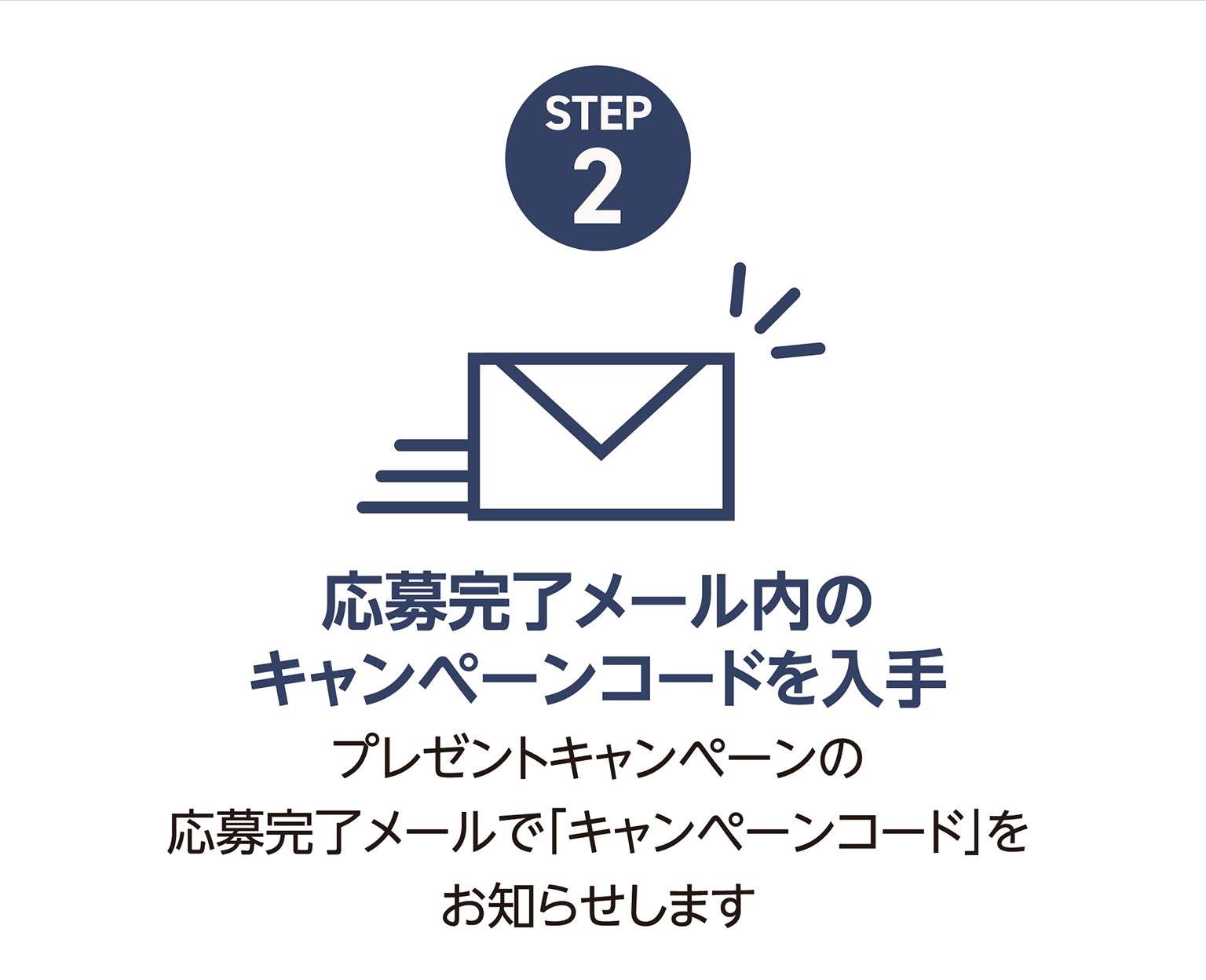 STEP2：応募完了メール内のキャンペーンコードを入手（プレゼントキャンペーンの応募完了メールで「キャンペーンコード」をお知らせします）
