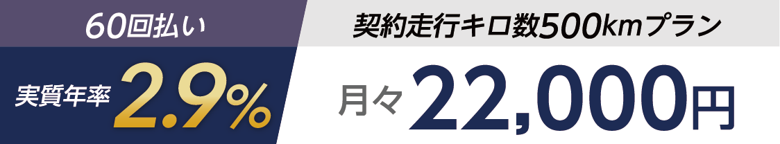 60回払い 実質年率2.9％ 契約走行キロ数500kmプラン 月々22,000円