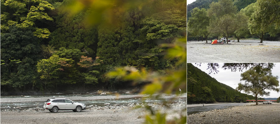 写真はスバルの月刊誌カートピア11月号で訪れた滋賀県高島市の桑野橋河川公園（朽木村キャンプ場）