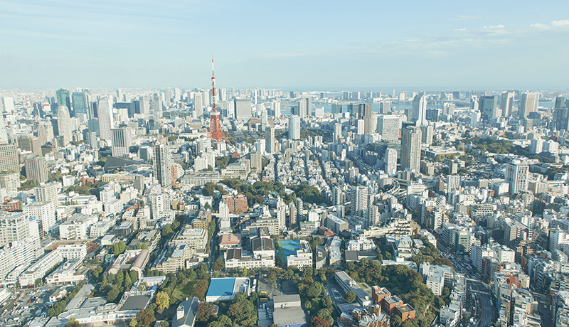 六本木ヒルズ展望台東京シティビューから見る東京タワー。