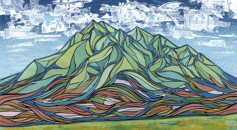 地元出身の画家・佐々木恒雄さんが描山いた斜里岳
