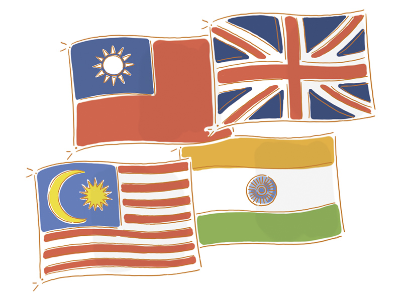 マレーシア/イギリス/台湾/インド国旗