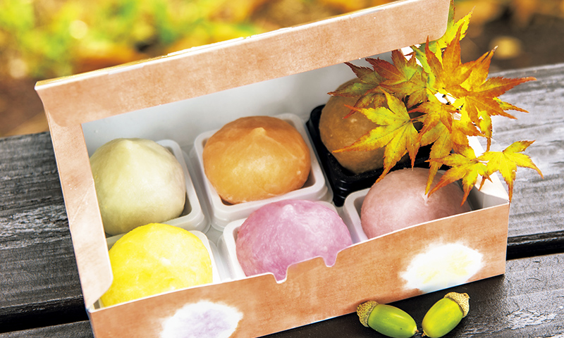 富士川町「竹林堂」の生クリーム大福6個入980円。季節替わりの6種類の詰め合わせ。半解凍で食べても美味。