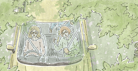 カートピア 音楽を聴きながらドライブをするイラスト | SUBARU