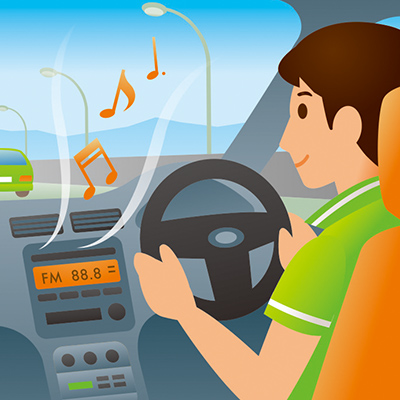 カートピア ラジオを聴きながらドライブするイラスト | SUBARU