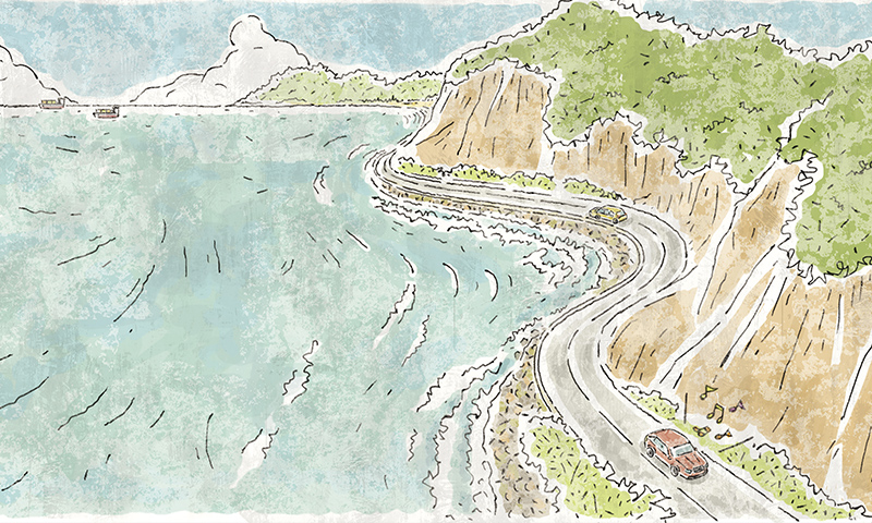 カートピア 海岸線をドライブするイラスト | SUBARU