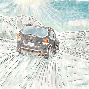 カートピア 雪道を走るフォレスターのイラスト | SUBARU