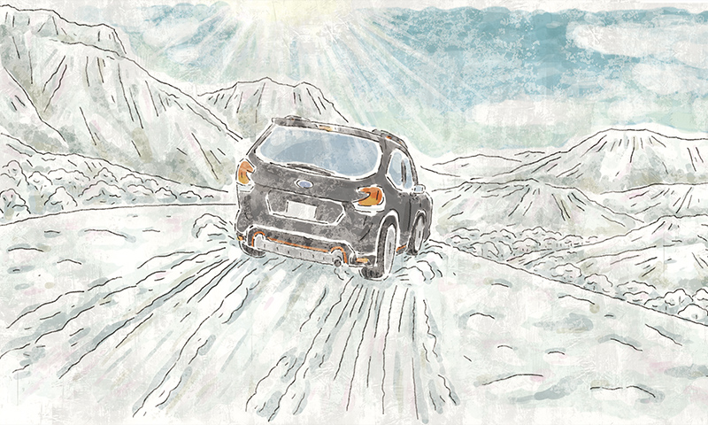 カートピア 雪道を走るフォレスターのイラスト | SUBARU