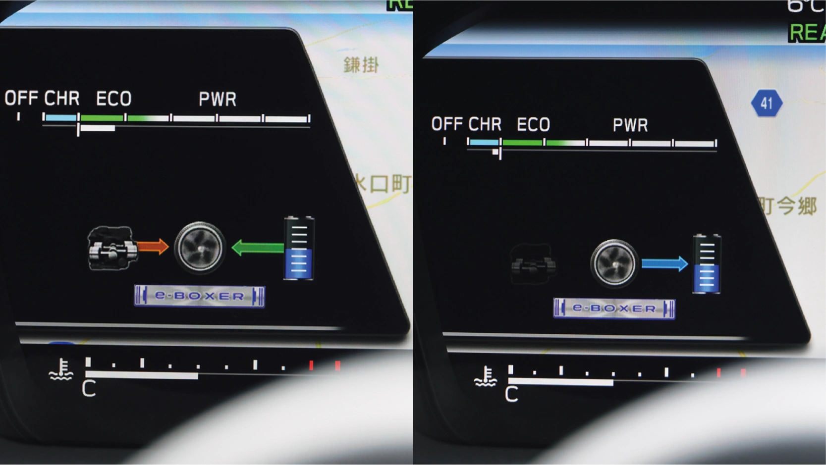 カートピア クロストレックPremium S:HEV EX専用装備の12.3インチフル液晶メーターに、エンジン、モーターからのエネルギーフローが表示されている様子。 | SUBARU