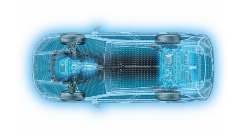 カートピア 6代目フォレスターのエンジン、バッテリーなどの位置を示している透過図 | SUBARU