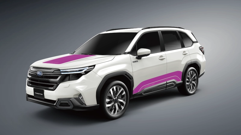 カートピア フードデカール、ドアアンダーデカールなど、デカールを装着する場所を明示したフォレスターの写真 | SUBARU