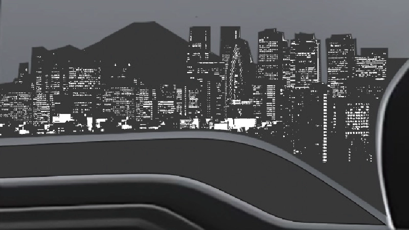 カートピア 東京都内からビル群越しに遠望した富士山の写真をモチーフに描いたデカールの初期案 | SUBARU