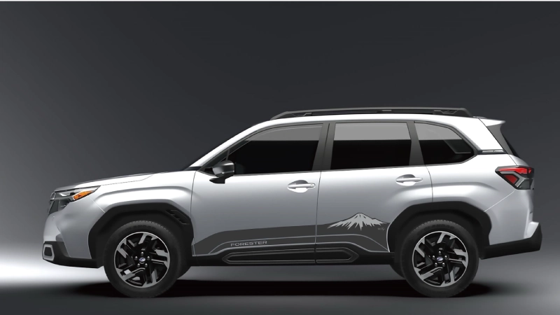 カートピア 静岡側からみた富士山のシンプルなスケッチを描いたフォレスターのサイドビュー別案。冠雪部の表現を変えた | SUBARU