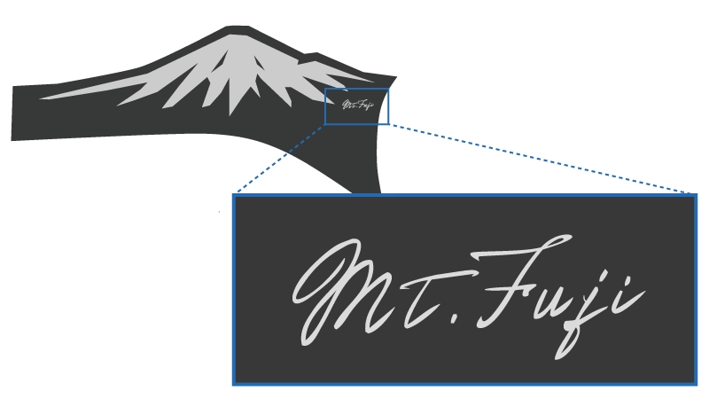 カートピア Mt.Fujiと書かれた山デカールの手描き風欧文フォント | SUBARU