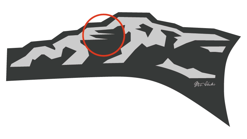 カートピア 伊吹山の車両左側用デカール。ギザギザを表現した部分に赤い丸印で囲ってある | SUBARU