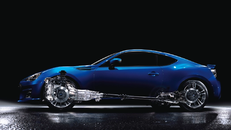 カートピア 横向きの初代SUBARU BRZ。エンジンなどパワーユニット部分が透過されている。 | SUBARU