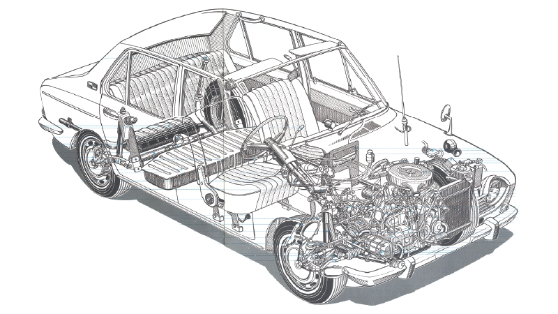 カートピア スバル1000のカタログに掲載されていた車体透視図。 | SUBARU
