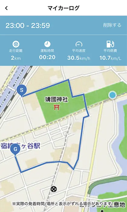 My Car Connect　マイカーログ画面
