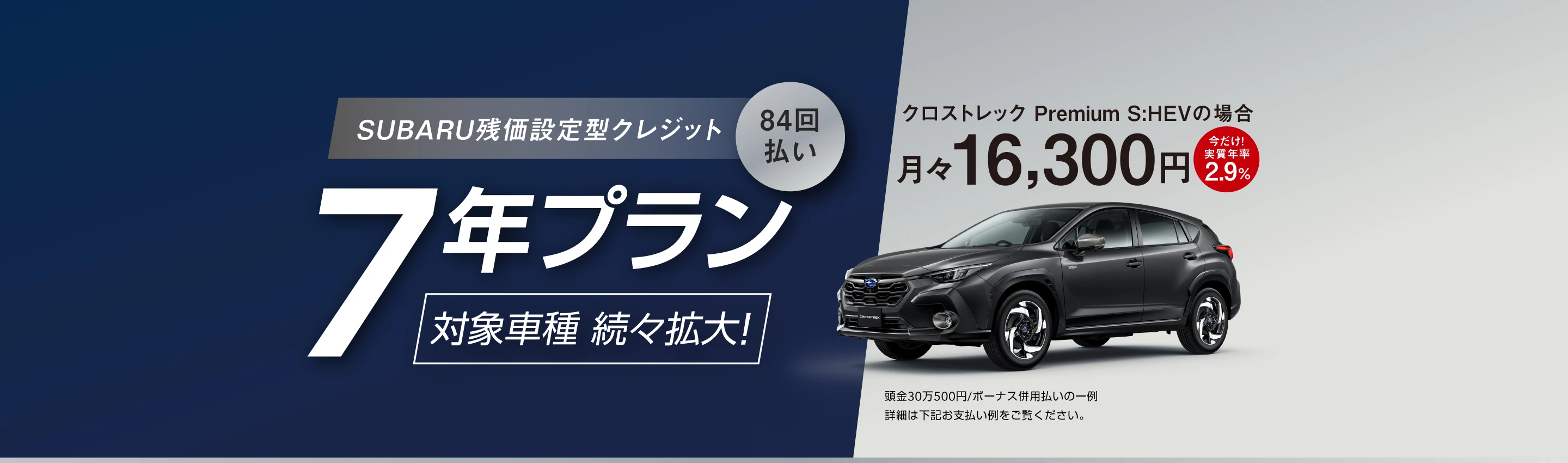 SUBARU残価設定型クレジット 7年プラン クロストレック Premium S:HEVの場合