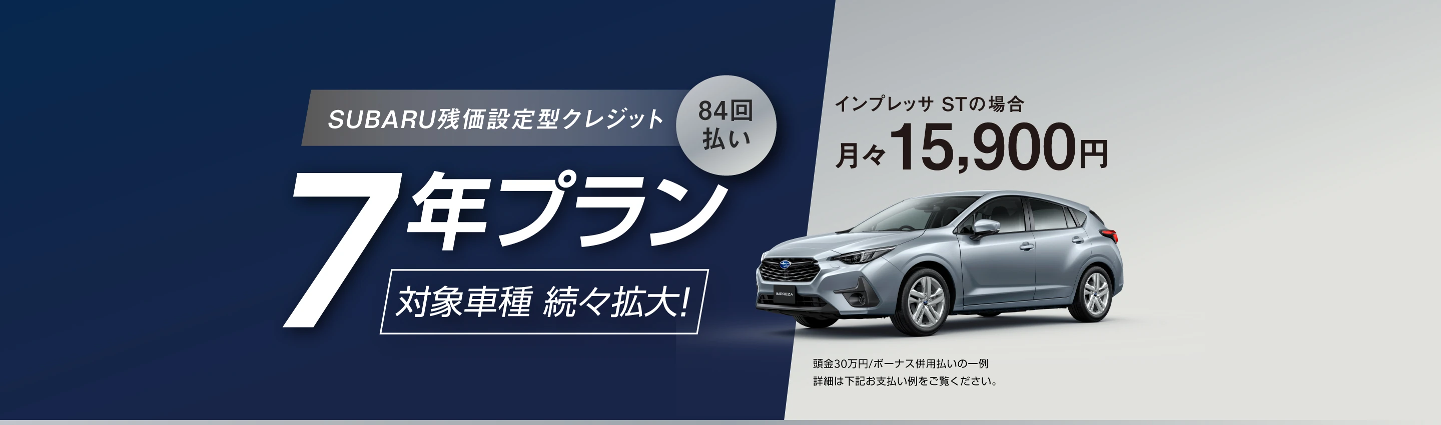 SUBARU残価設定型クレジット 7年プラン インプレッサ STの場合