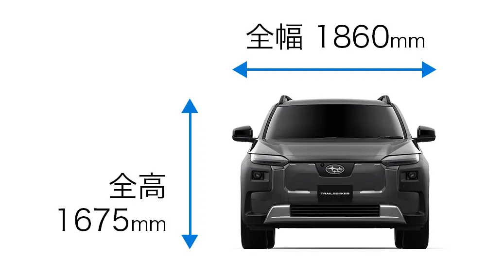 全幅1860mm、全高1650mm車体前からの図